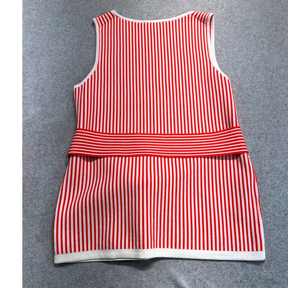 Ann Taylor XS Red White Striped Sleeveless Knit Tie Waist Sweater Tank Top Work - Picture 9 of 9